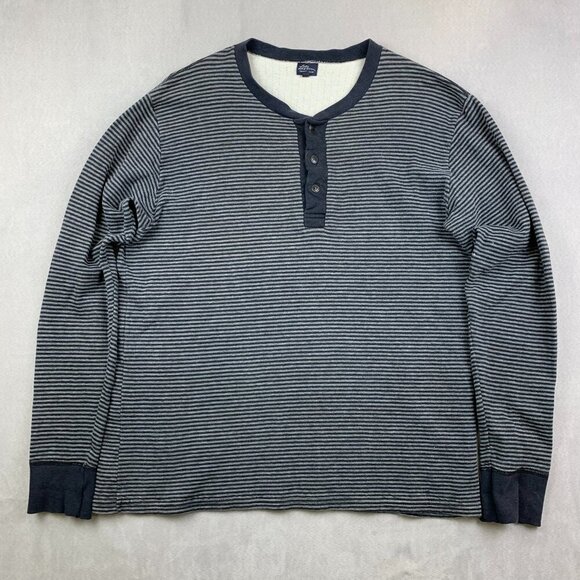Vtg LL Bean Mens Shirt Large Blue Gray Striped Henley River Driver Double Layer - Picture 1 of 6